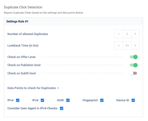 Duplicate Click Filtering Options