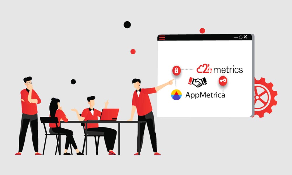 Illustration of a partnership between Appmetrica and 24metrics about Install Screening for Mobile Apps